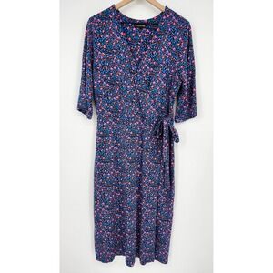 Long Tall Sally Womens Faux Wrap Midi Jersey Dress Size 20 Ditsy Floral Stretch